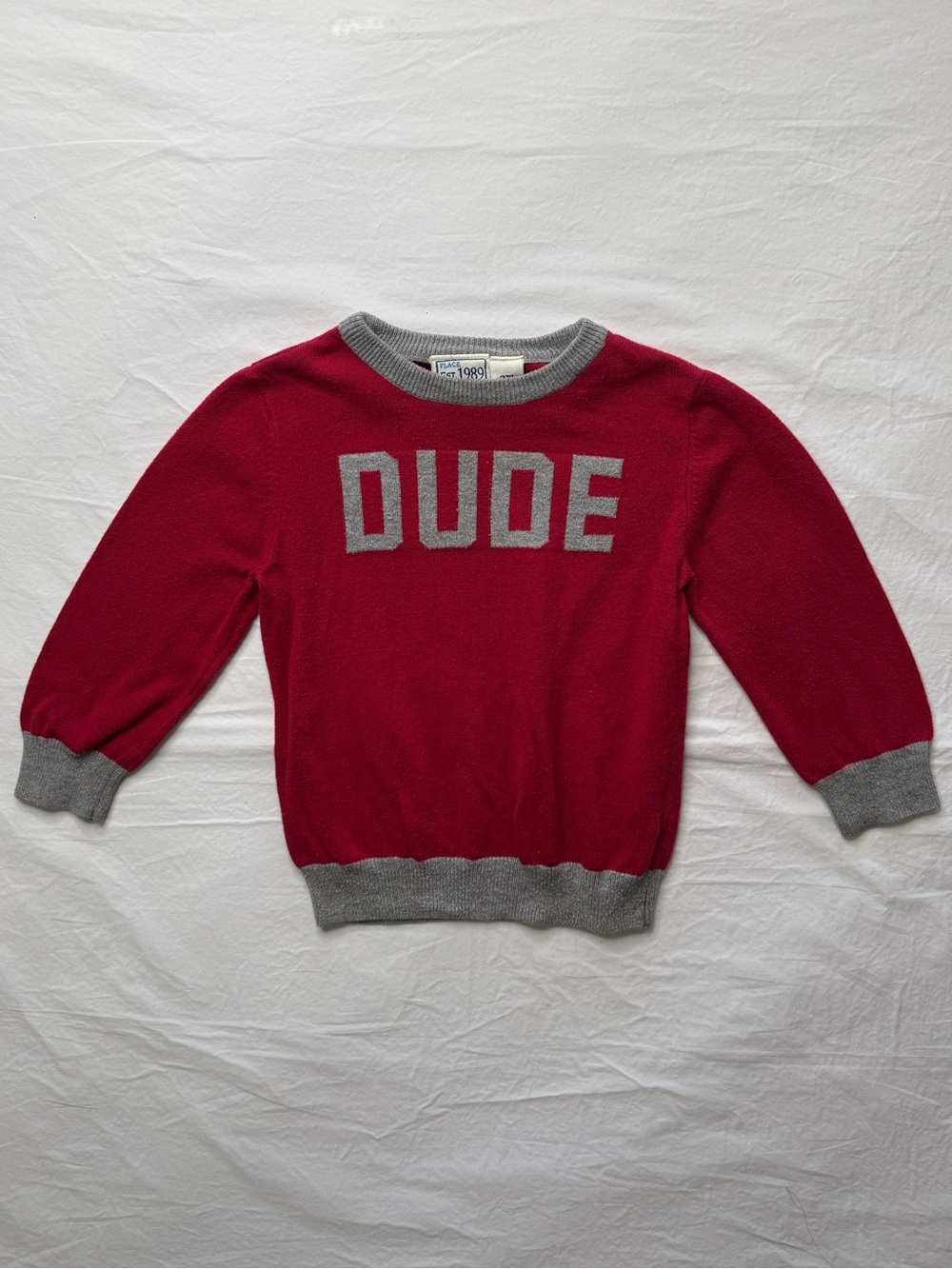 Place Boys Red Vintage 80s Crewneck Sweater 'DUDE' Lettering 2T